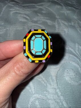 Forever 21 Black and Yellow Enamel Ring with Turquoise and Multicolor Accents
